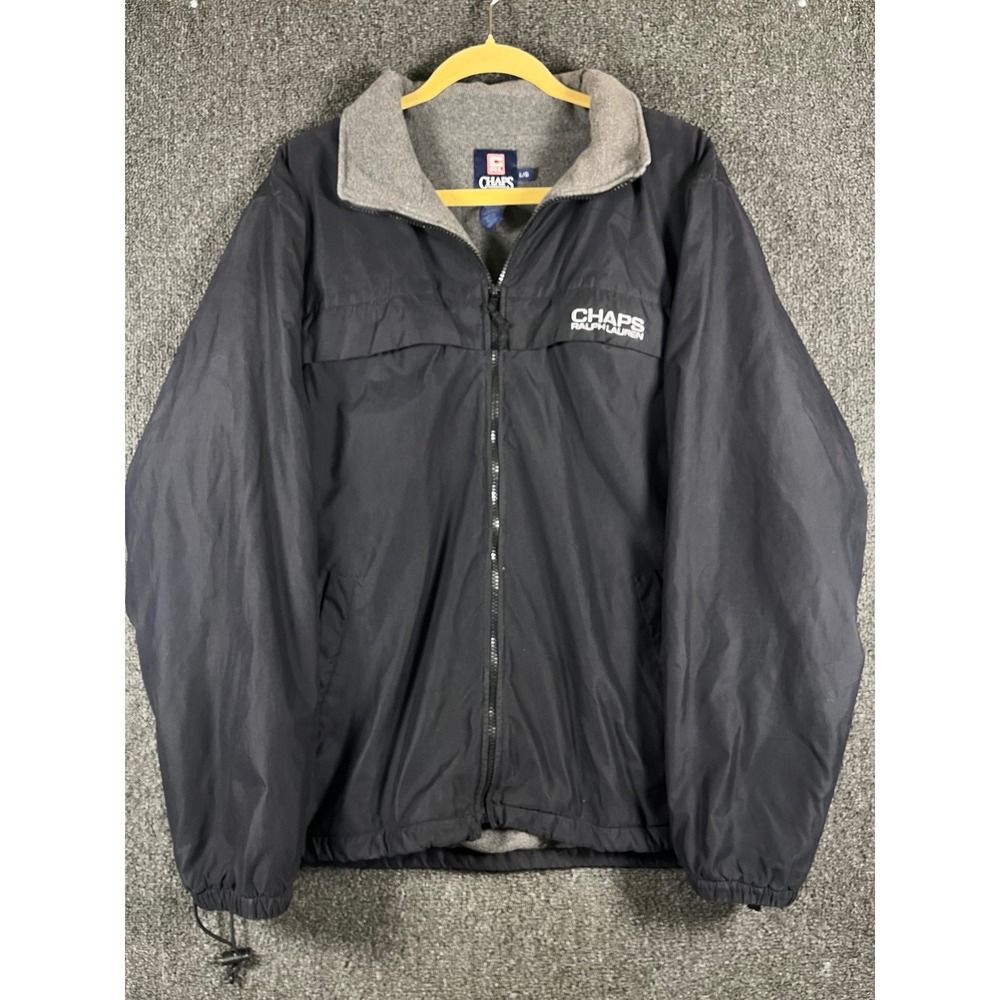 Chaps Ralph Lauren Mens Large Black Fleece Lined Windbreaker Jacket Full Zip